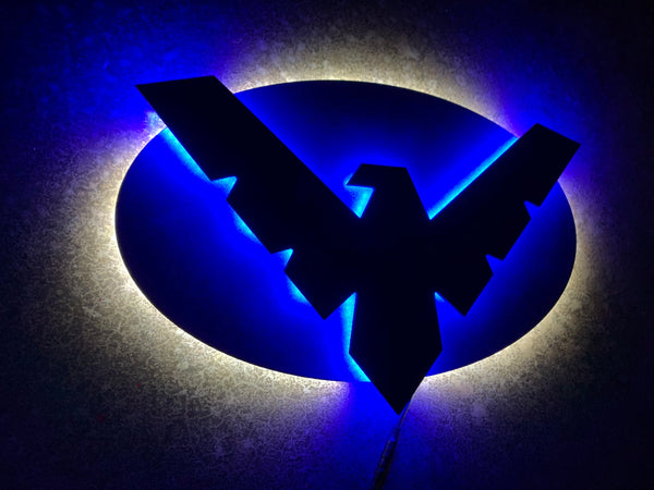 Illuminated Nightwing LED Comic book Superhero Nightlight Sign for Mancave Game room or Child's Bedroom