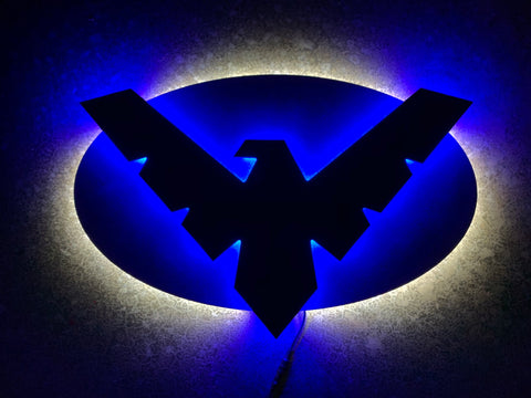 Illuminated Nightwing LED Comic book Superhero Nightlight Sign for Mancave Game room or Child's Bedroom