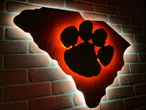 NEW!! Illuminated Clemson Tigers Paw South Carolina State Silhouette LED Sign for Mancave, Game room or Bar Area