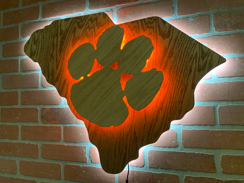 NEW!! Illuminated Clemson Tigers Paw South Carolina State Silhouette LED Sign for Mancave, Game room or Bar Area