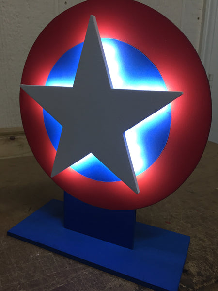 Avengers Captain America Illuminated LED Neon Superhero Shield Logo Tabletop Nightlight for Child's Bedroom or Mancave