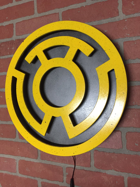 Yellow Lantern Corp Illuminated LED Superhero Supervillain Wall Art for Mancave or Gameroom