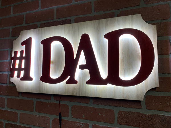 Number One Dad illuminated LED sign for garage mancave workshop or bar decor